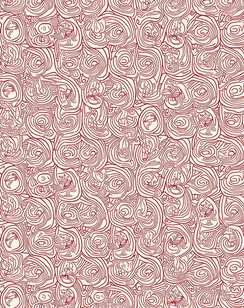 Crimson Abstract Swirl Collage Rug