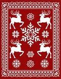 Festive Red Reindeer Snowflake Border Rug