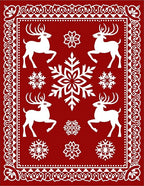 Festive Red Reindeer Snowflake Border Rug