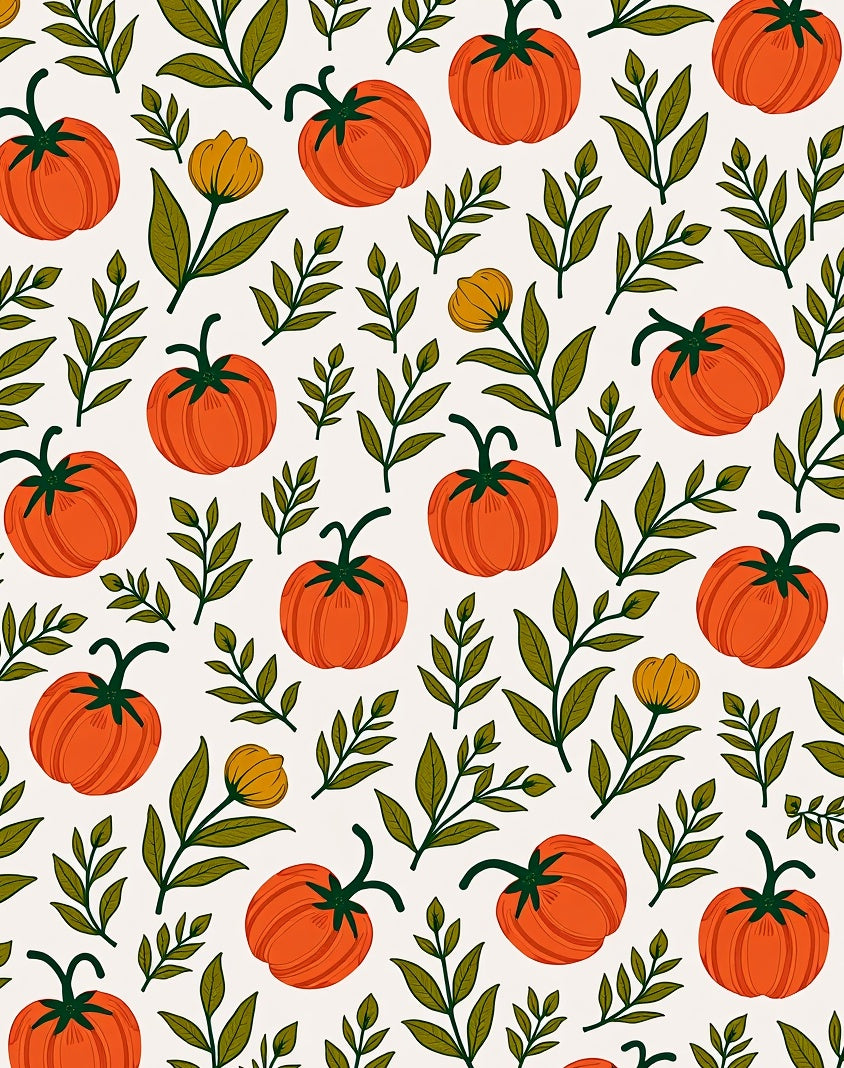 Autumn Orange Pumpkin Floral Sprig Rug