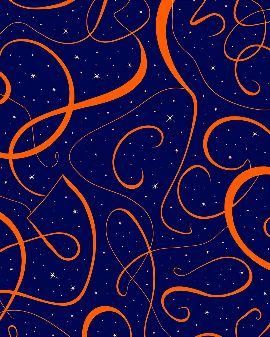 Dark Blue Orange Swirl Starry Night Rug