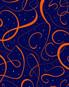 Dark Blue Orange Swirl Starry Night Rug