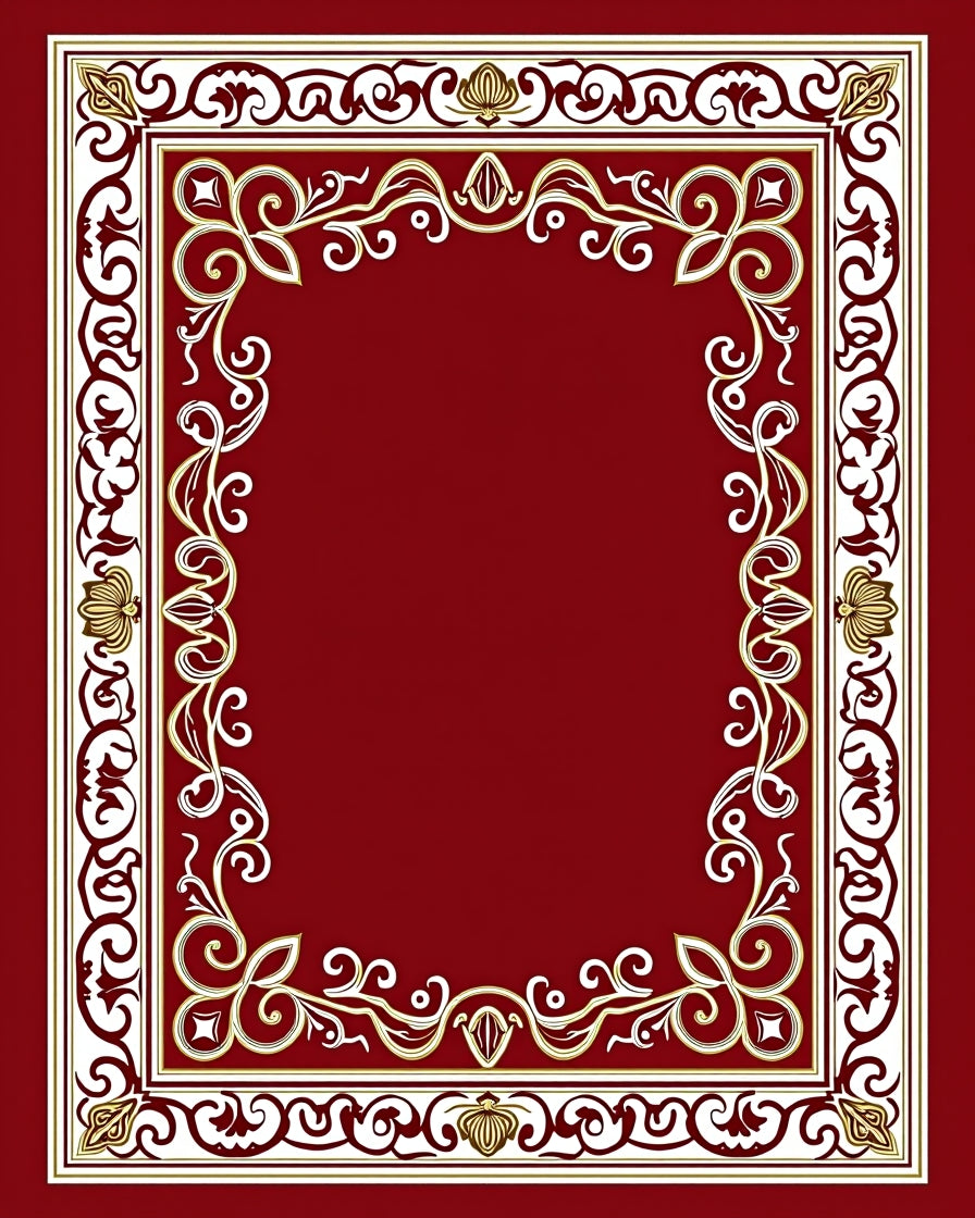 Ornate Red Gold Floral Scroll Border Rug