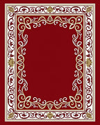Ornate Red Gold Floral Scroll Border Rug
