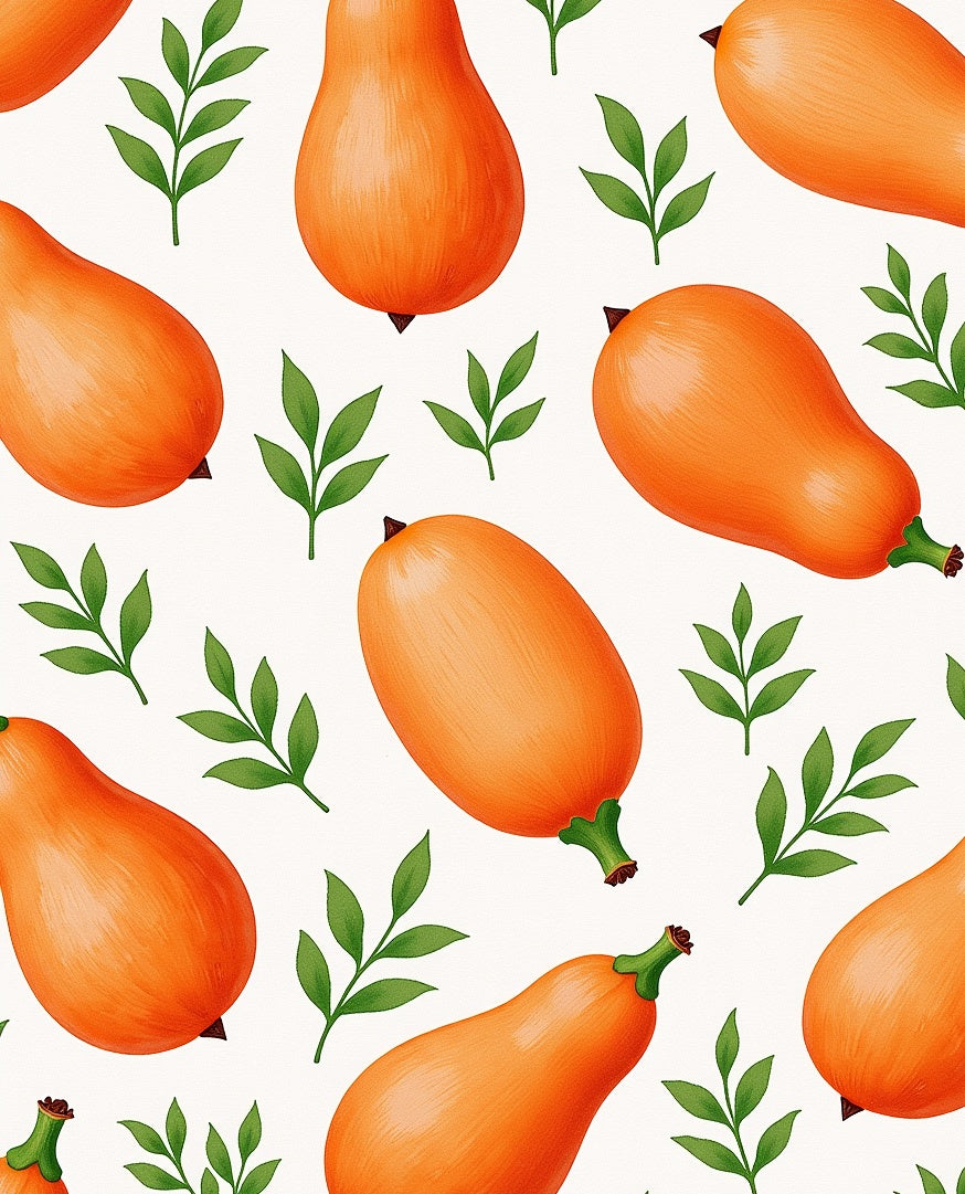 Orange Squash with Green Leaf Sprigs Rug