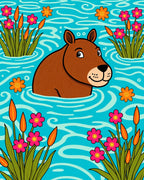Brown Capybara Amongst Pink Flowers Water Rug