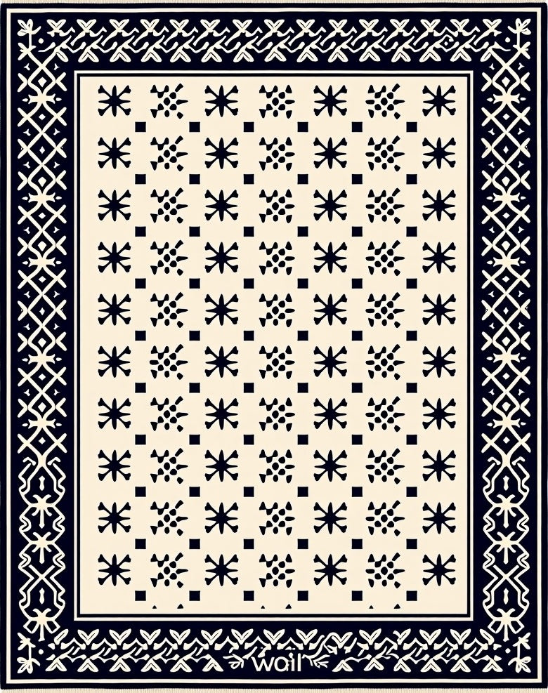 Classic Ivory Black Starburst Border Rug