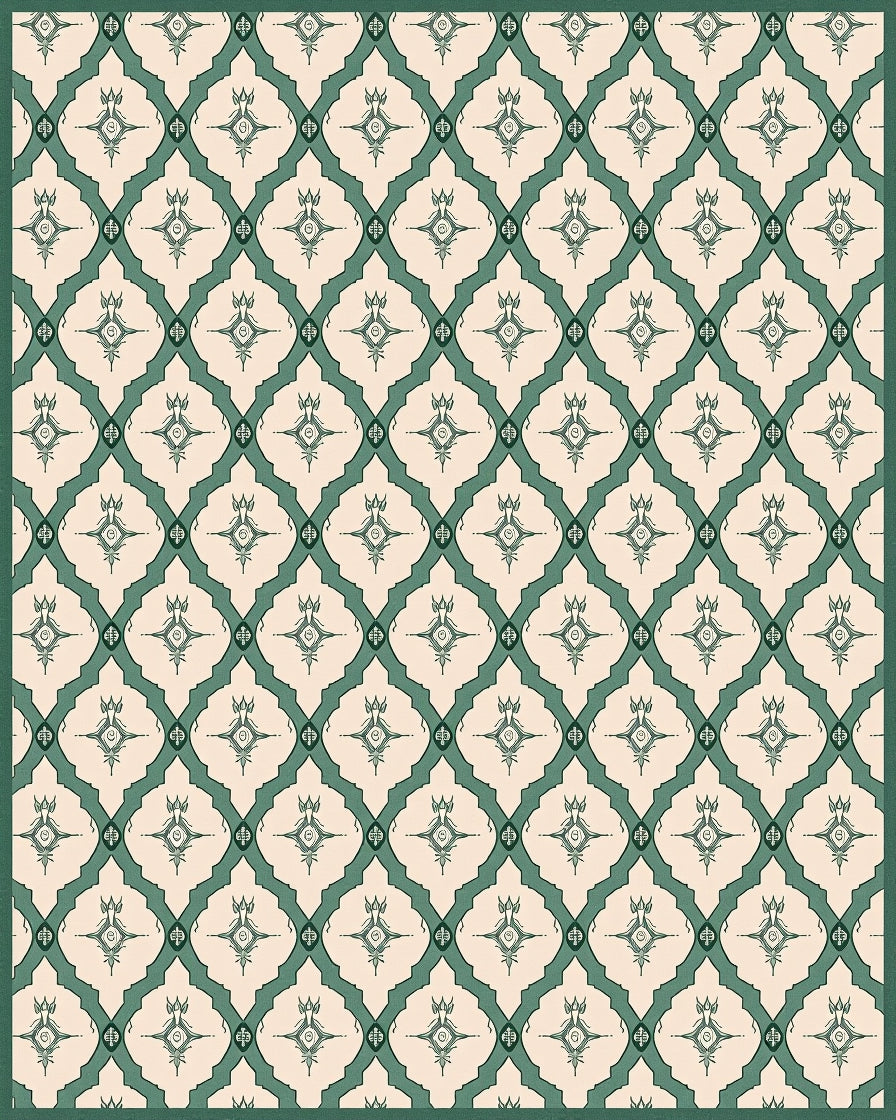 Retro Teal Lattice Starburst Rug