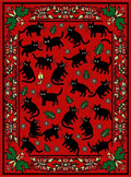 Red Black Cat Christmas Holly Border Rug