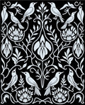 Art Nouveau White Bird Floral Illustration Rug