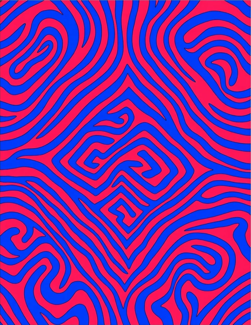 Crimson Blue Swirl Abstract Rug