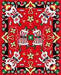 Joyful Red Folk Art Figures Rug