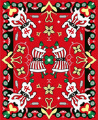 Joyful Red Folk Art Figures Rug