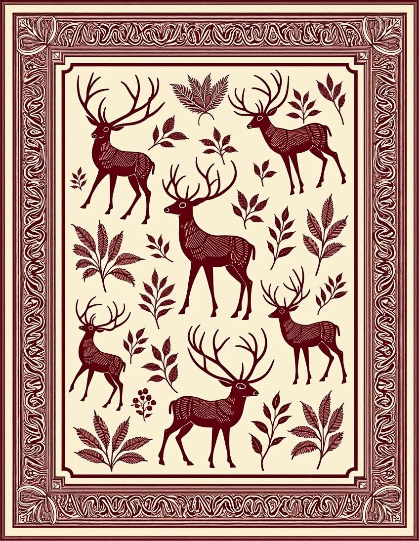 Deep Red Forest Stag Collection Rug