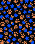 Blue Orange Paw Print Whimsical Collage Rug