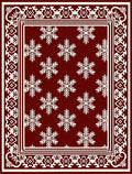 Deep Red Snowflakes Ornate Border Rug
