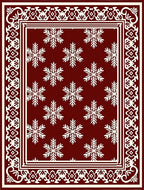 Deep Red Snowflakes Ornate Border Rug