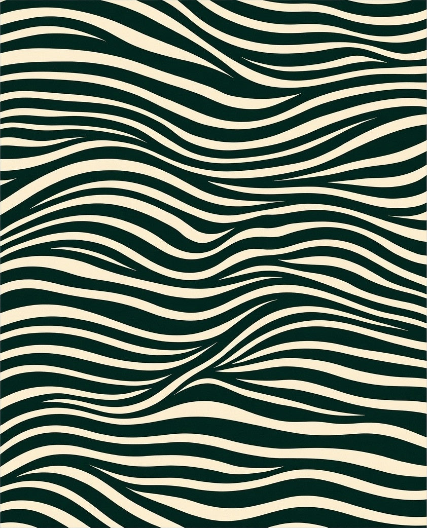 Cream and Green Wavy Stripe Rug