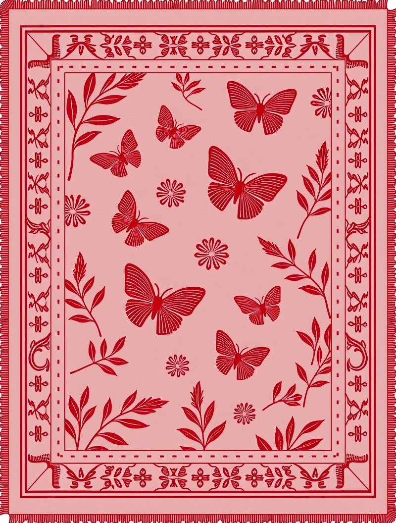Whimsical Red Butterfly Garden Rug