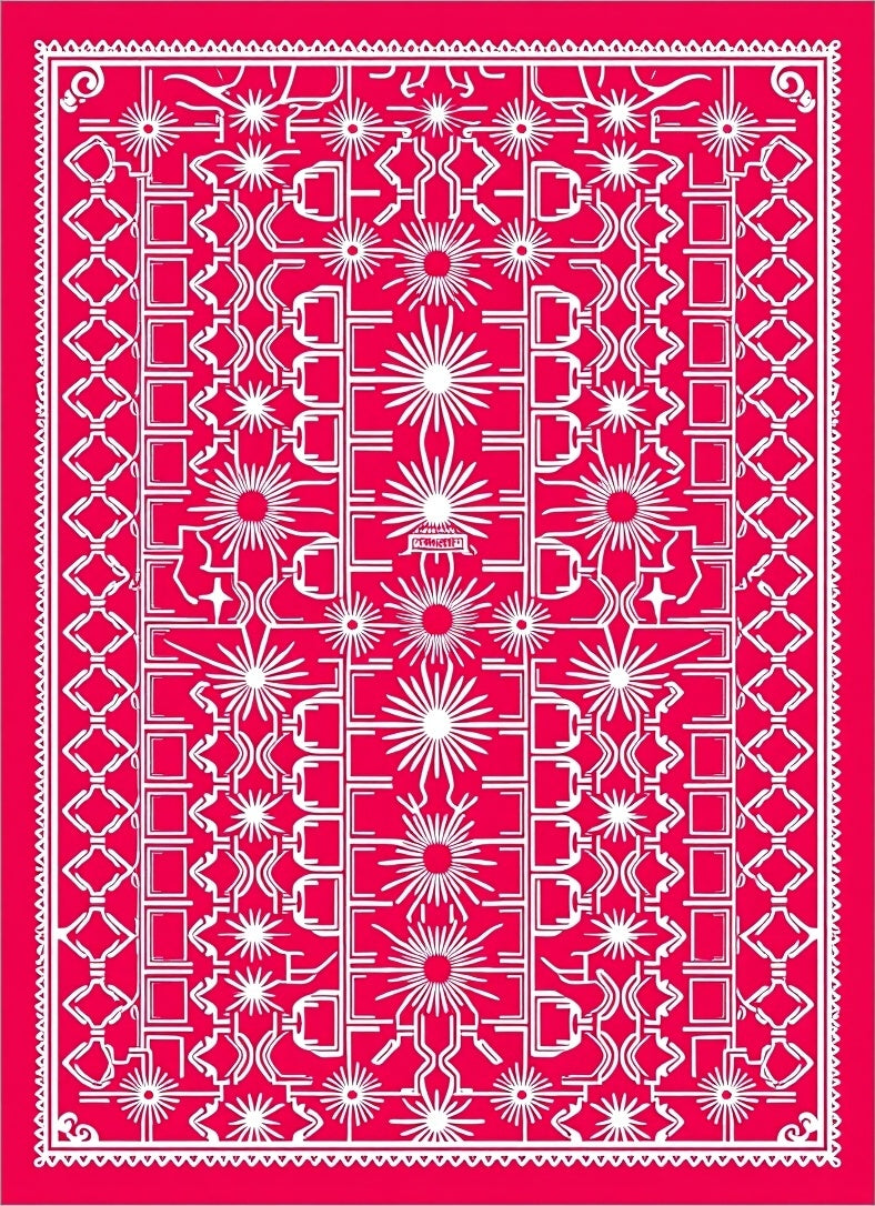 Bright Red Geometric Starburst Medallion Rug