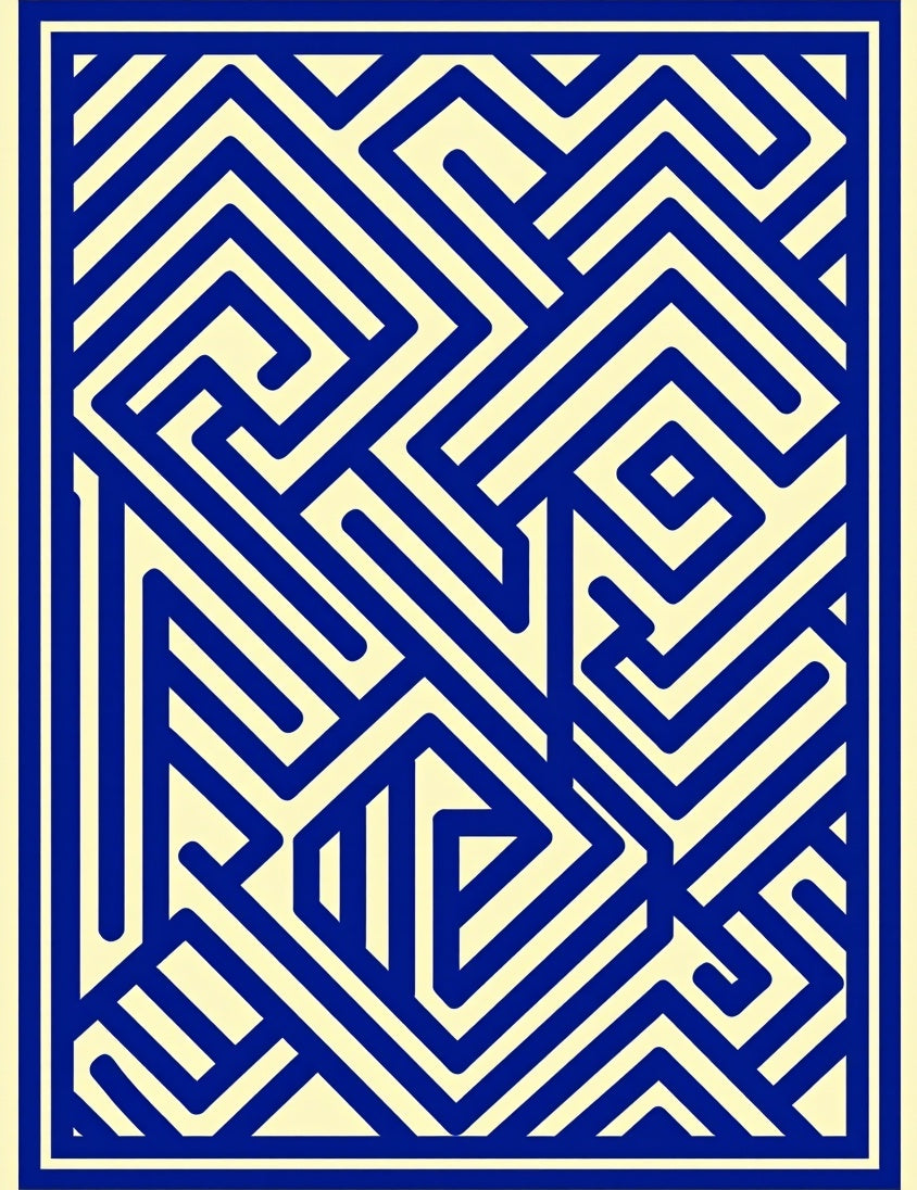 Electric Blue Maze Geometric Lines Rug