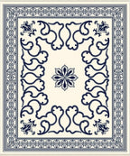 Cream Navy Swirl Floral Medallion Rug