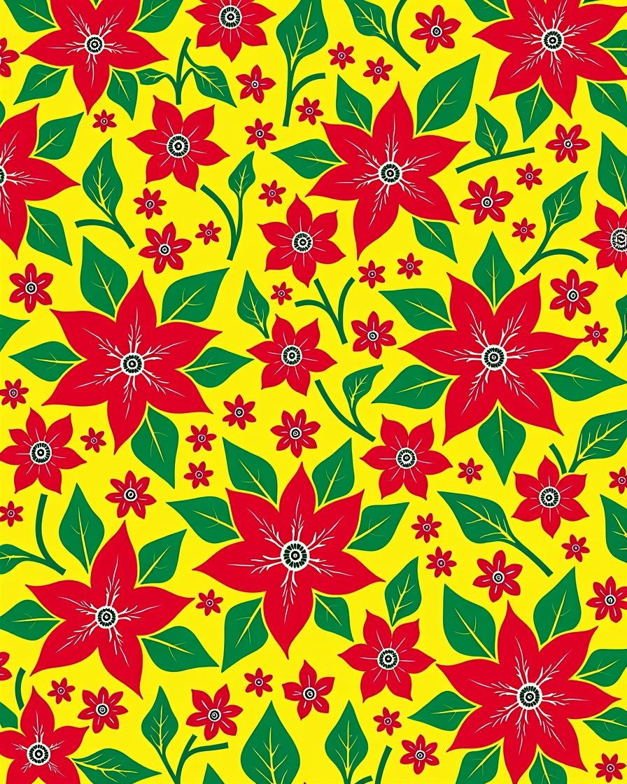 Vibrant Red Flower Garden Yellow Rug