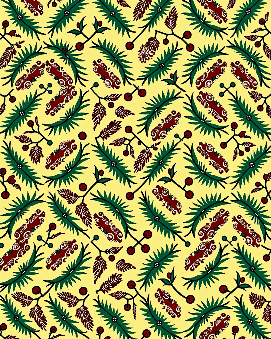 Yellow Crimson Leafy Branch Swirl Rug