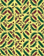Yellow Crimson Leafy Branch Swirl Rug
