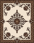Elegant Brown Floral Medallion Border Rug