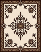 Elegant Brown Floral Medallion Border Rug