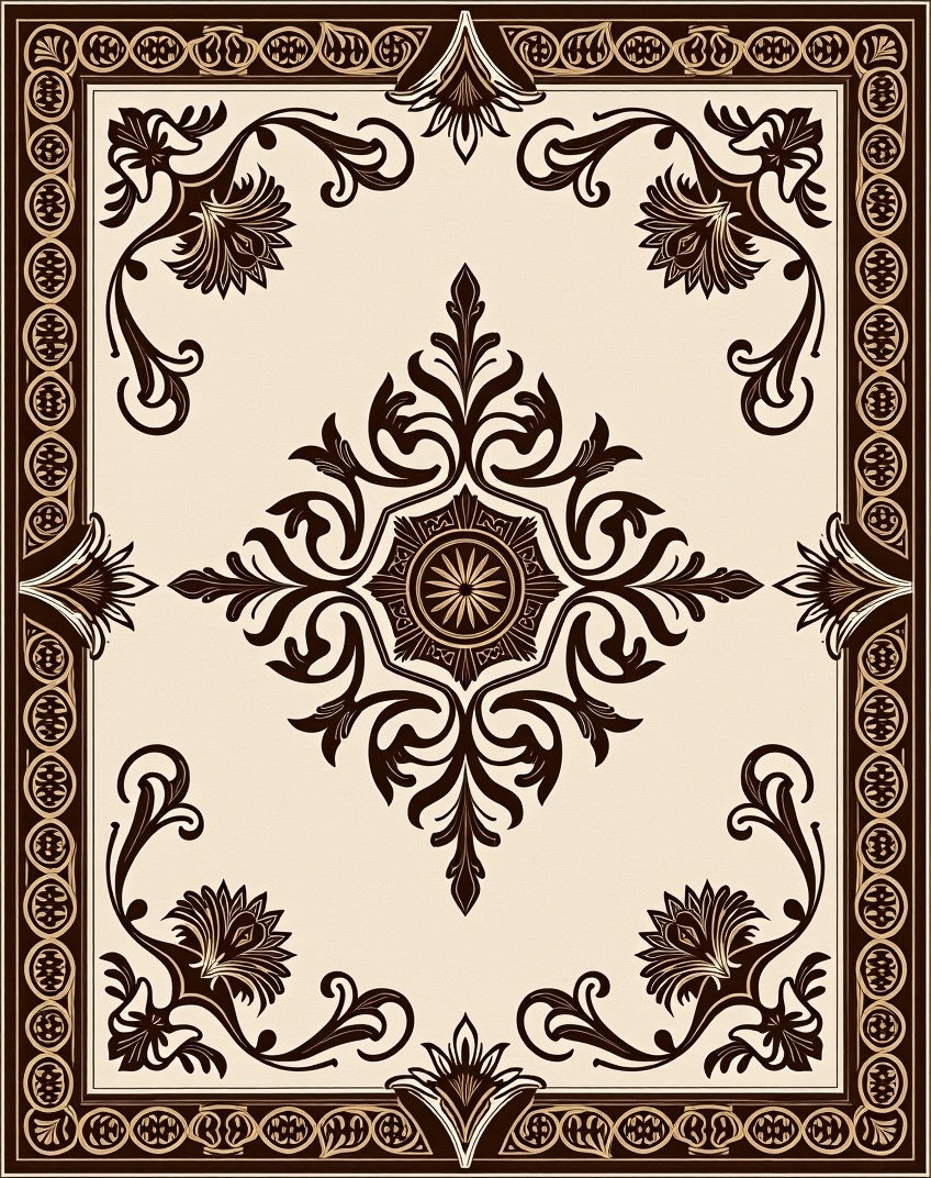 Elegant Brown Floral Medallion Border Rug