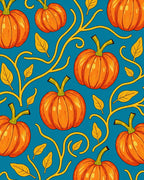 Orange Pumpkins Yellow Vine Teal Rug