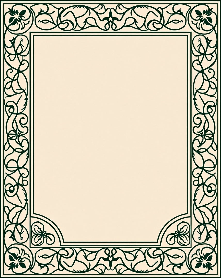 Dark Green Floral Vine Border Rug