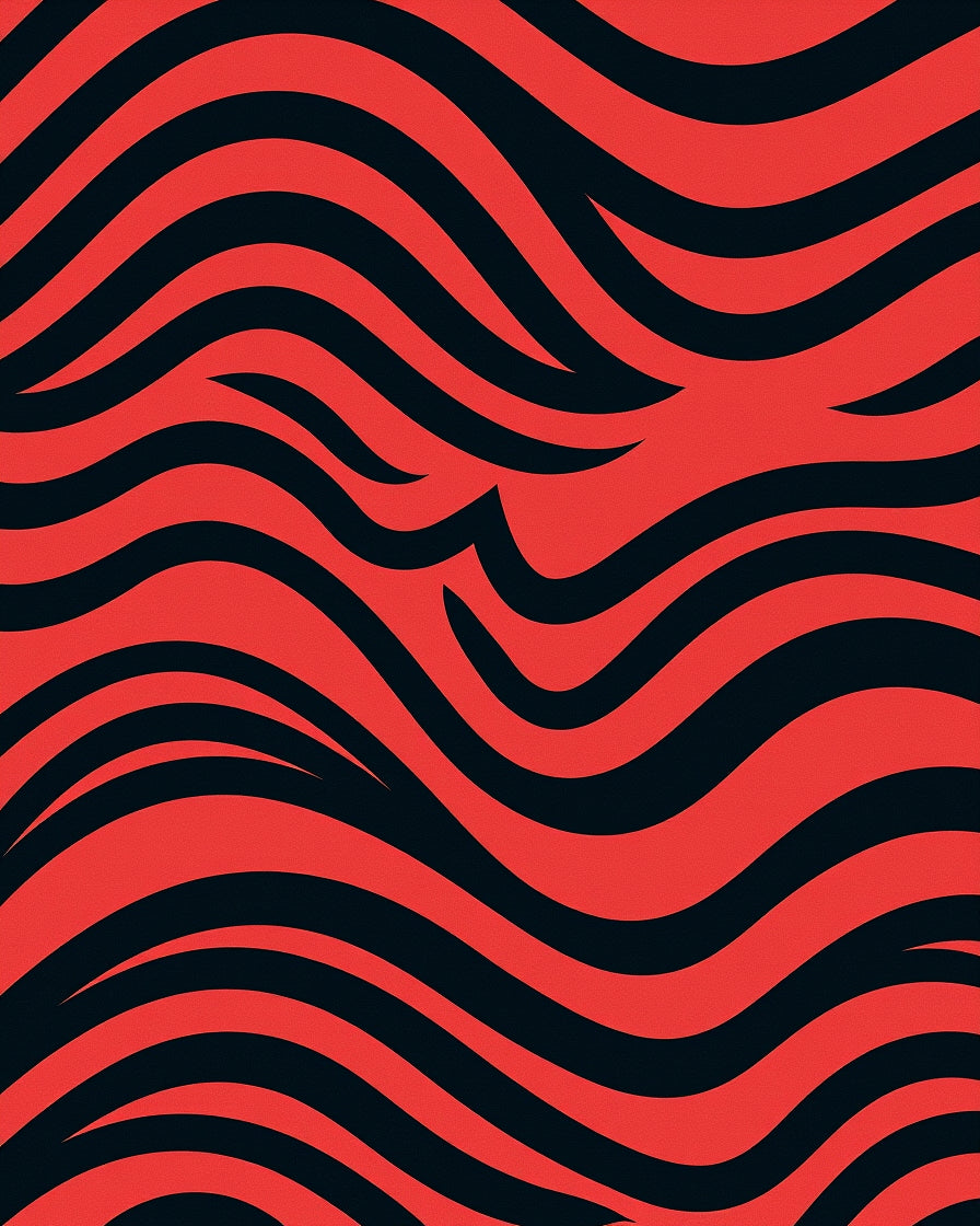 Bold Red Black Wave Rug