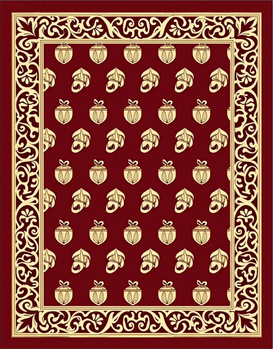Crimson and Gold Acorn Floral Border Rug