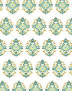 Aqua Gold Floral Crest Medallion Rug
