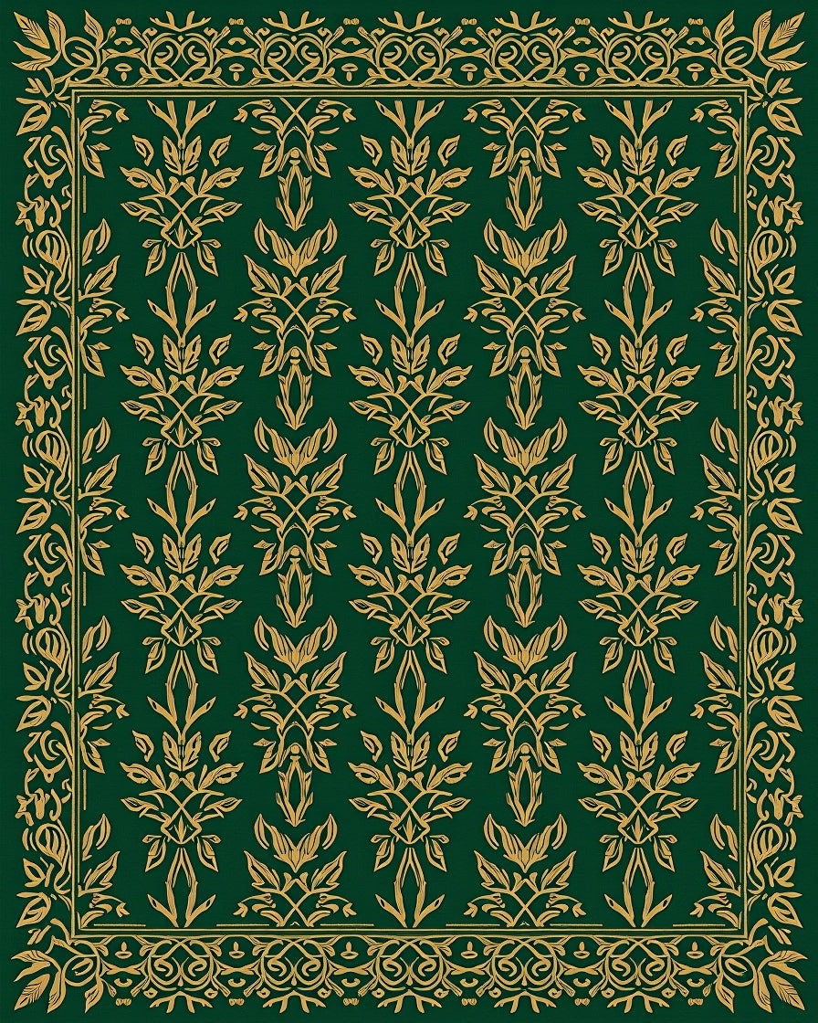Emerald Gold Ornate Floral Frame Rug