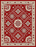 Crimson Cream Medallion Geometric Arrangement Rug