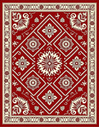 Crimson Cream Medallion Geometric Arrangement Rug