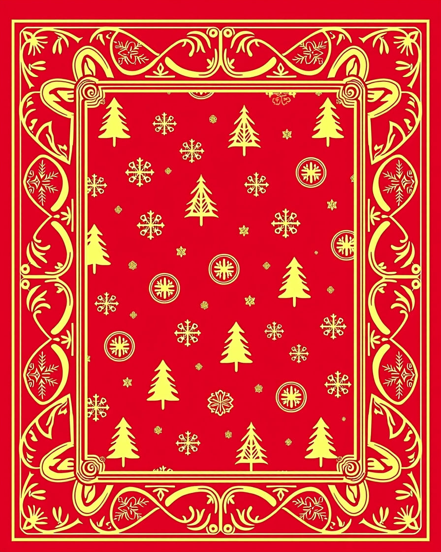 Festive Scarlet Yellow Christmas Trees Rug