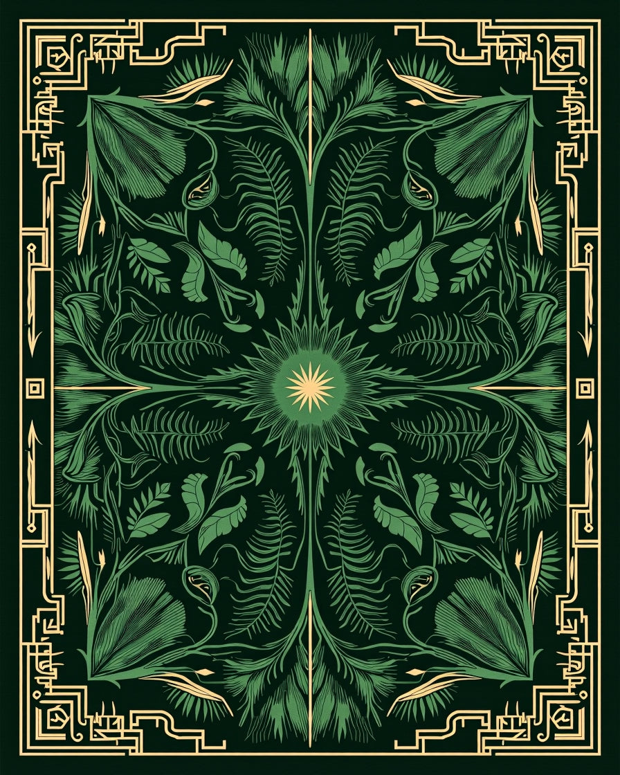 Emerald Green Botanical Art Nouveau Rug