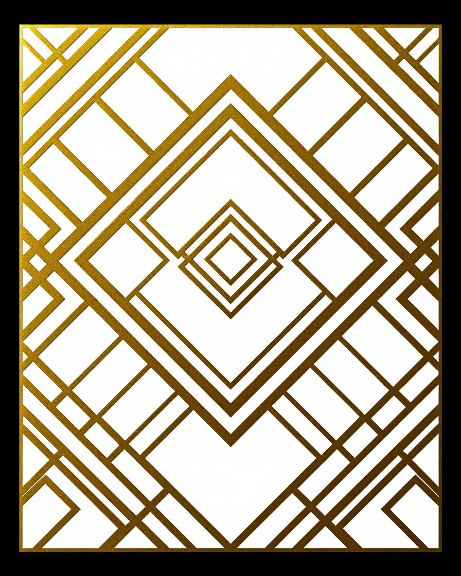 Golden Art Deco Geometric Diamond Rug