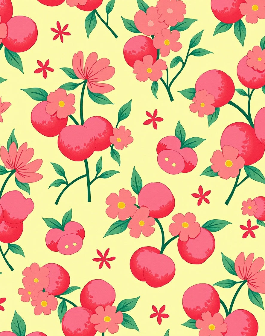 Pink Cherry Blossom Folk Art Rug