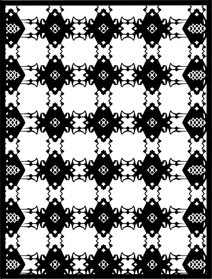 Bold Black Interlocking Diamond Geometric Rug