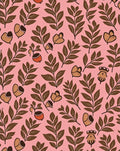 Brown Acorn Foliage On Pink Background Rug