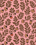 Brown Acorn Foliage On Pink Background Rug
