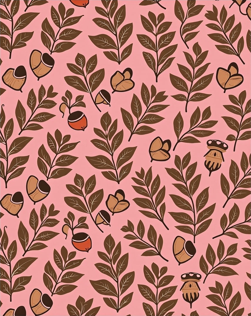 Brown Acorn Foliage On Pink Background Rug