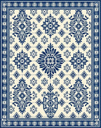 Classic Blue White Floral Medallion Tile Rug