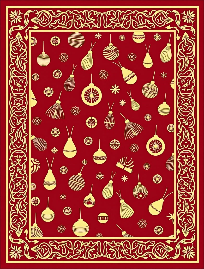 Crimson Gold Ornament Scatter Border Rug